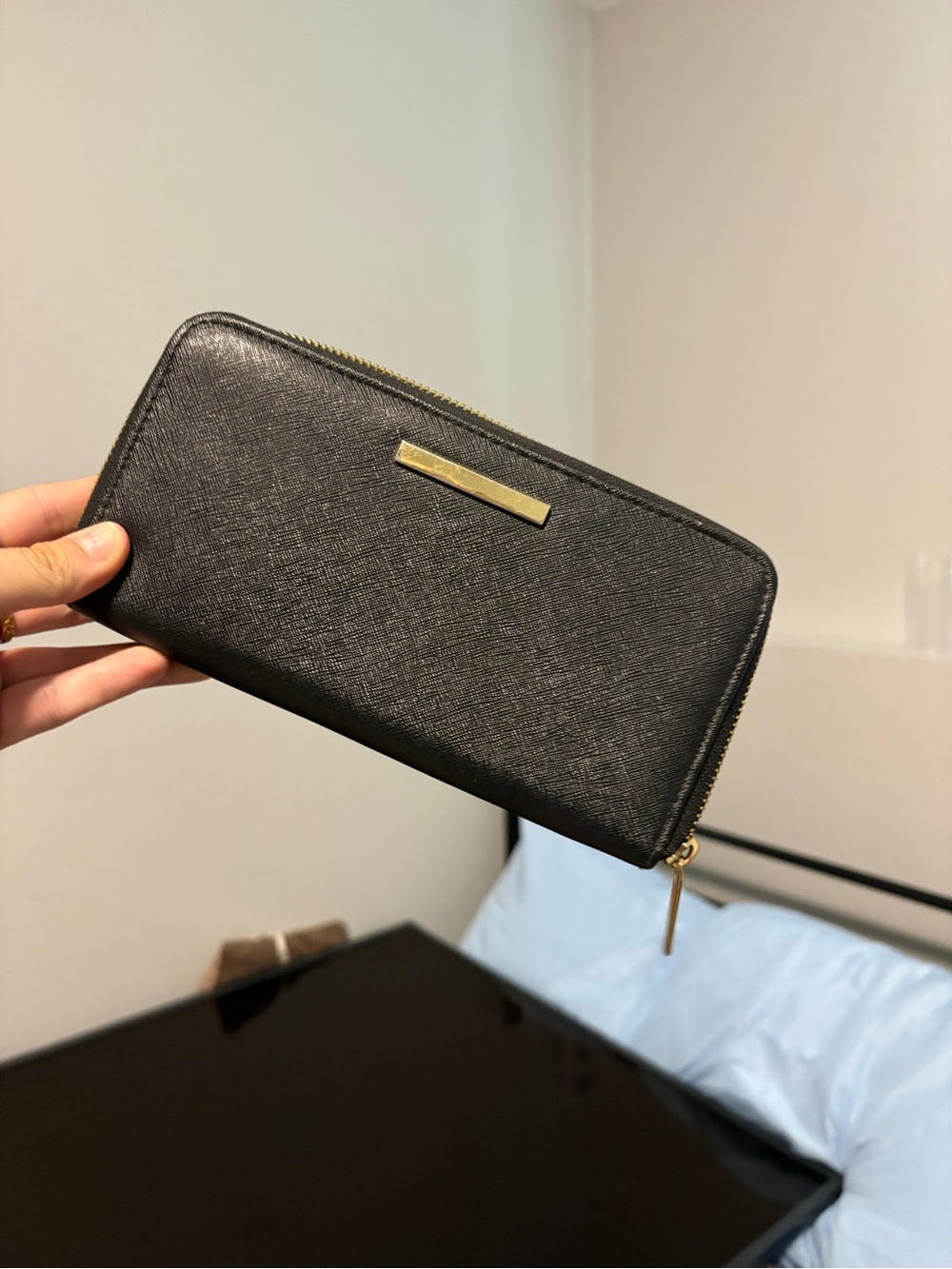 Saffiano Zip-Around Wallet - Black